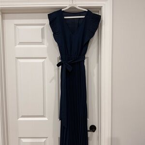 Elegant Navy Blue Pleated Dress